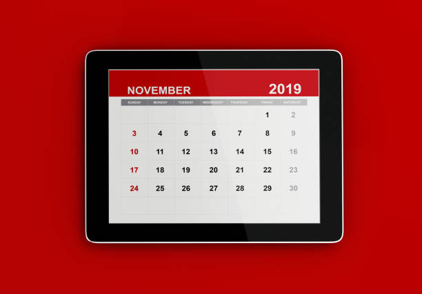 istock Red November 2019 Calendar On Red Background 1132321637