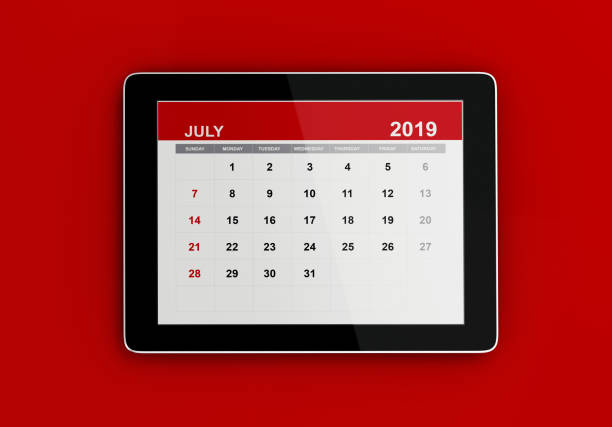 istock Red July 2019 Calendar On Red Background 1132321763