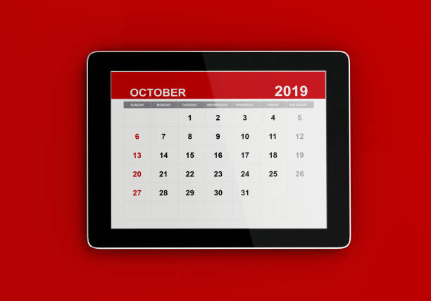 istock Red October 2019 Calendar On Red Background 1132321967
