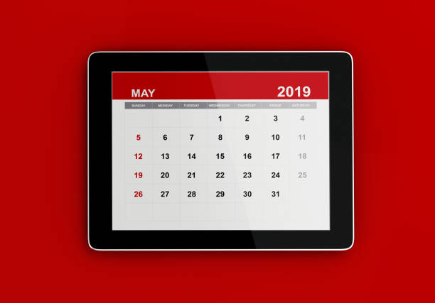 istock Red May 2019 Calendar On Red Background 1132322061