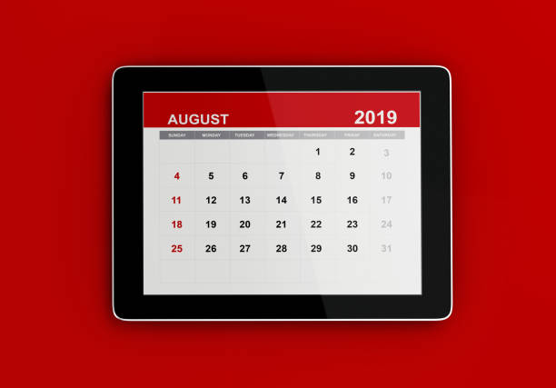 istock Red August 2019 Calendar On Red Background 1132322245