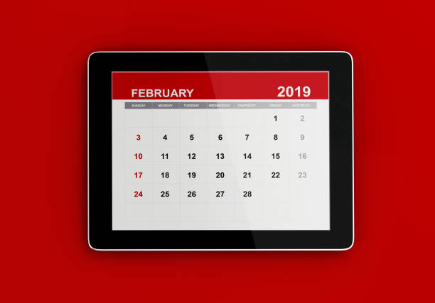 istock Red February 2019 Calendar On Red Background 1132322835