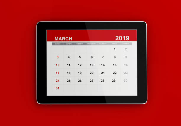 istock Red March 2019 Calendar On Red Background 1132323036