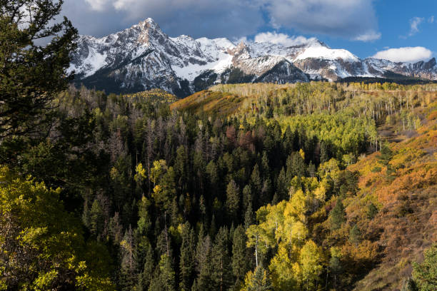 istock Mount Sneffels is within the Uncompahgre National Forest. An early fall snowstorm covers the peaks. 1132323855