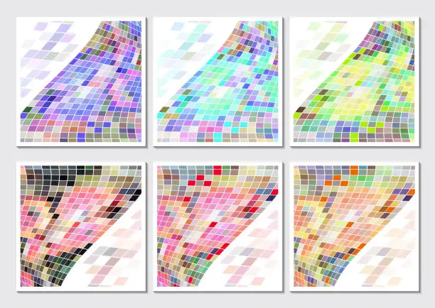 Vector illustration of Set of tiles from abstract composition with a wavy mosaic on a white background. Bright and pastel colors. Vector illustration for your design.