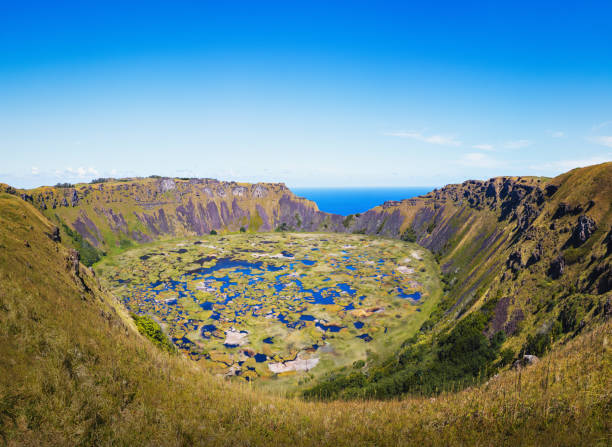 Rano Kau Volcano Crater - Easter Island, Chile Rano Kau Volcano Crater - Easter Island, Chile easter island stock pictures, royalty-free photos & images