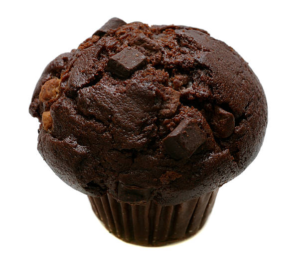 Chocolate almond muffin on white background