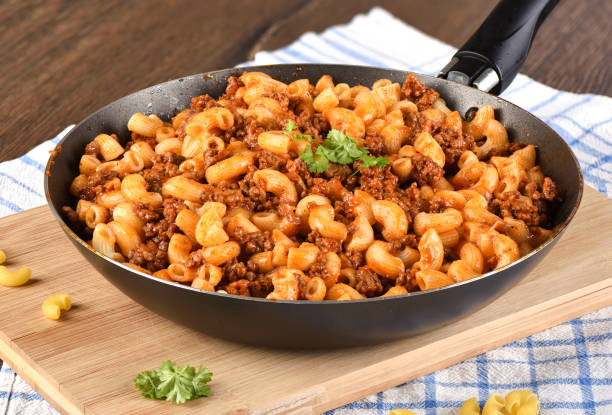 istock Makaroni po flotski russian national dish. Rustic style 1132326461
