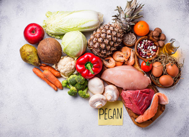 istock Pegan diet. Paleo and vegan products 1132328101