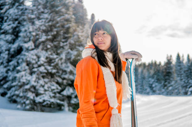 Portrait of attractive skier stock photo