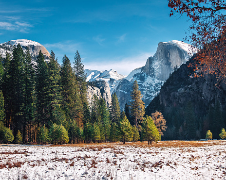View of Yosemite Valley at winter  with Half Dome - Yosemite National Park, California, USA