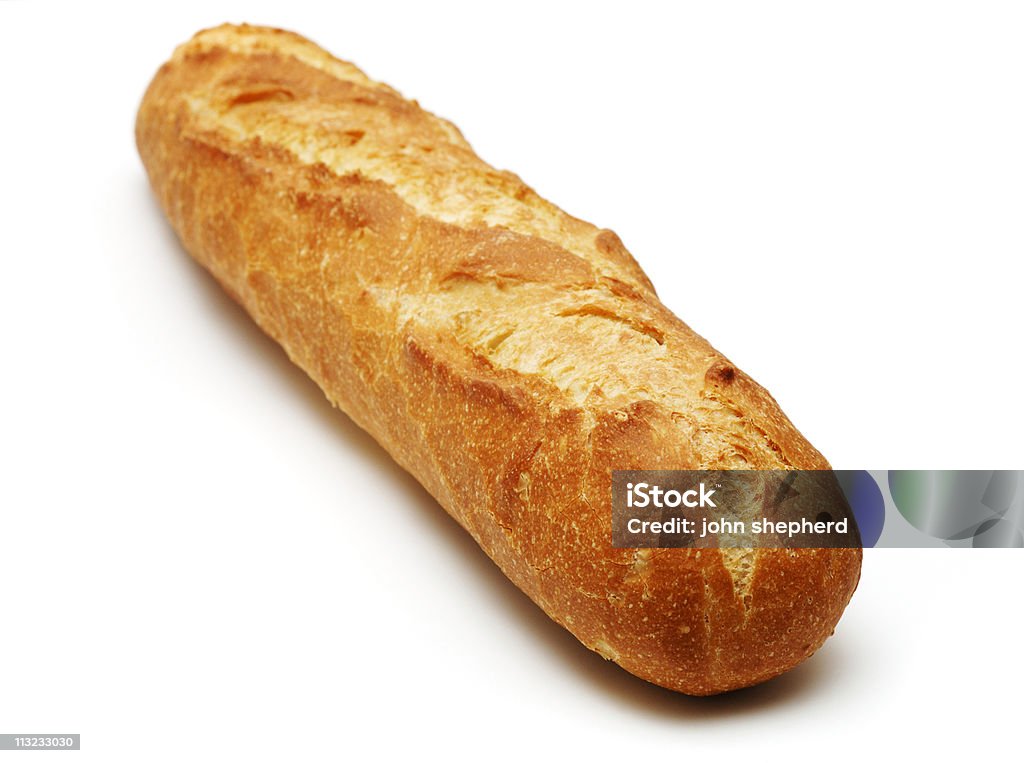 Palito de pão francês recém-assado isolado contra branco - Foto de stock de Baguete royalty-free