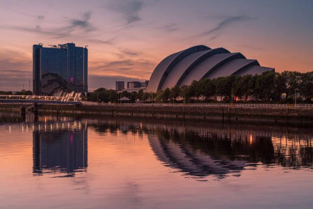 view of the sec armadillo at sunset - finnieston imagens e fotografias de stock