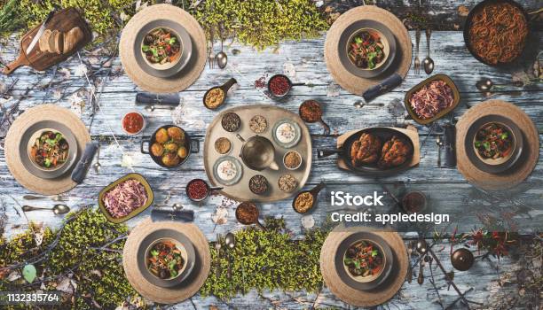 Wonderfully Designed Dining Table Top View 3d Render Stock Photo ...