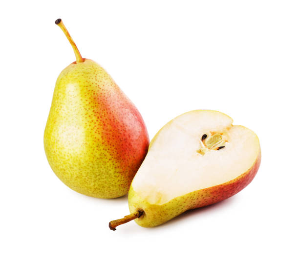 istock One and a half green and red pears 1132339605