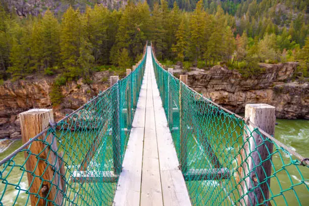 Photo of Kootenai Falls Suspension Bridge ove the Kootenay river near Libby Montana