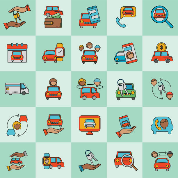 ilustraciones, imágenes clip art, dibujos animados e iconos de stock de conjunto de iconos de compartir ride - currency odometer car gasoline