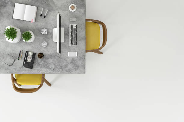 istock Top view at large team office desk 1132340358