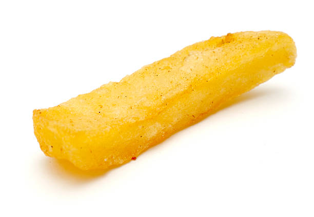 fried crispy potato chip, fry, against pure white
