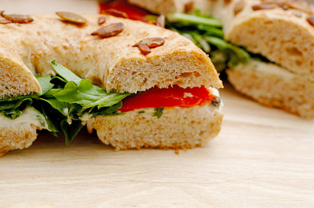 istock Soft cheese & roasted pepper seeded bagel, healthy eating 113234222