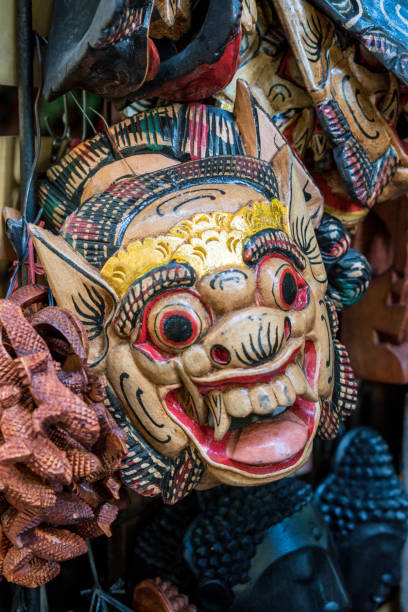 traditional wooden balinese masks - ogoh imagens e fotografias de stock