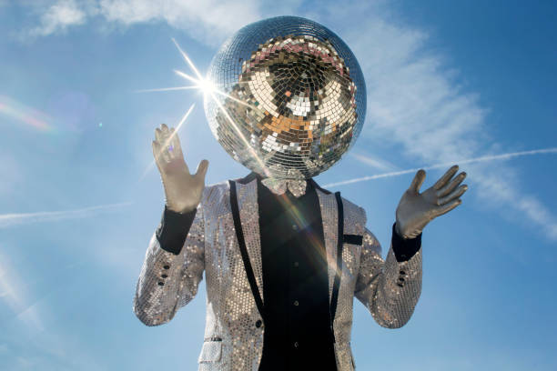 mr discoball outside mr discoball. a super cool disco club character enjoying some summer sunshine vintage of burlesque dancers stock pictures, royalty-free photos & images