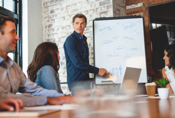 istock Business people watching a presentation on the whiteboard. 1132357335