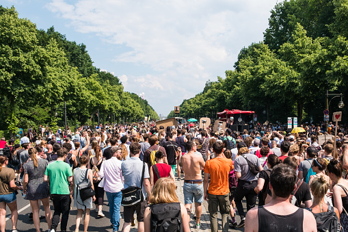 Berlin, Germany - may 27, 2018: Counter-protest against the demonstration of the AFD / Alternative for Germany (German: Alternative fÃ¼r Deutschland, AfD), a right-wing to far-right political party in Germany.