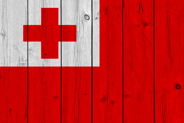 istock Tonga flag painted on old wood plank 1132365878