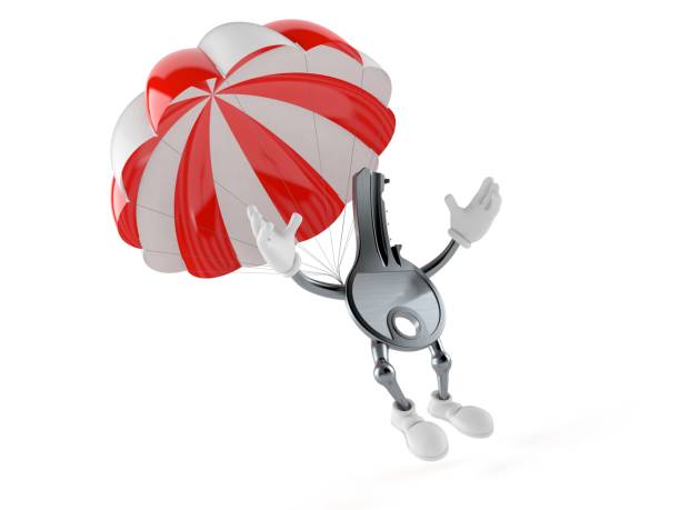 istock Door key character with parachute 1132365912