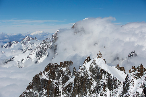 mont blanc in the french alps viewed from the Aiguille du midi viewing tower