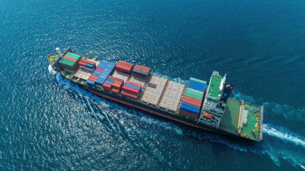 istock Aerial view container ship on the sea for logistic, import export, shipping or transportation. 1132381925