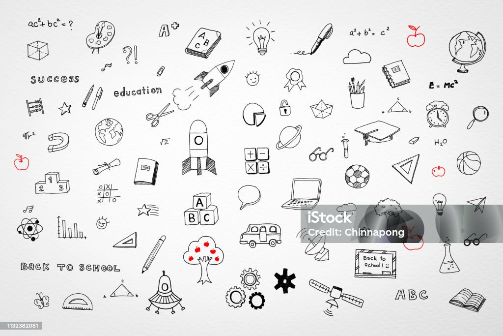 Stem education, children's childhood creative idea and school education success concept with student's hand drawing doodle on white background Icon Symbol stock illustration