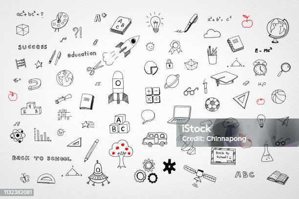 Stem Education Childrens Childhood Creative Idea And School Education Success Concept With Students Hand Drawing Doodle On White Background Stock Illustration - Download Image Now