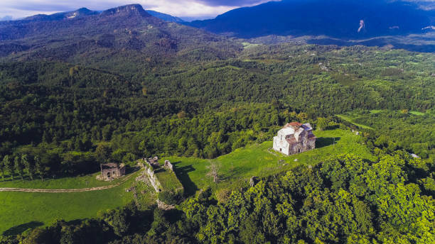 istock ancient graph ruins Aerial. Abkhazia. old house. 1132382210