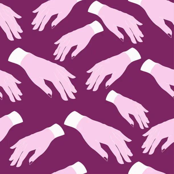 Vector illustration of seamless pattern with hands on a pink background