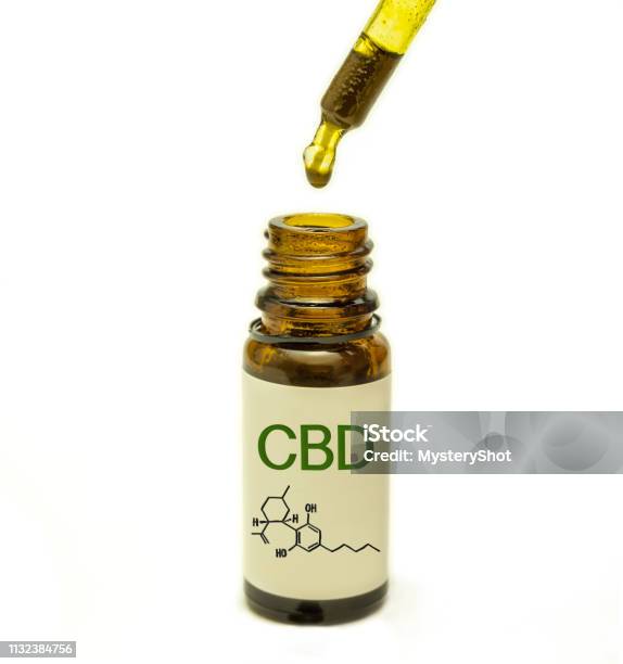 Pipette With Cbd Oil Isolated On White Stock Photo - Download Image Now - Merchandise, Tincture, Cannabidiol