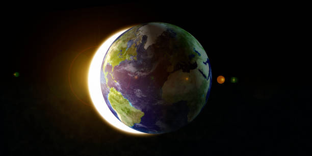 istock The blue planet earth with beautiful outer glow and lens flare ring in dark background. Elements of this image furnished by NASA. 1132391996