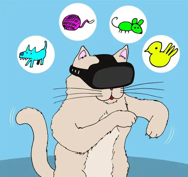 Vector illustration of Cat playing a virtual reality video game