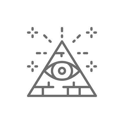 Vector all seeing eye, triangle, pyramid line icon. Symbol and sign illustration design. Isolated on white background
