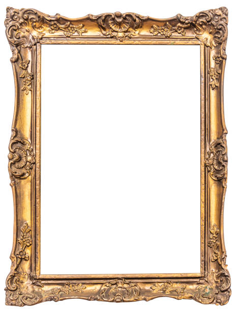 cornice in oro isolata su sfondo bianco. - picture frame frame gold ornate foto e immagini stock