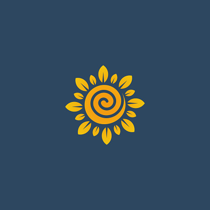 Sunflower design logotype, flower icon vector illustration