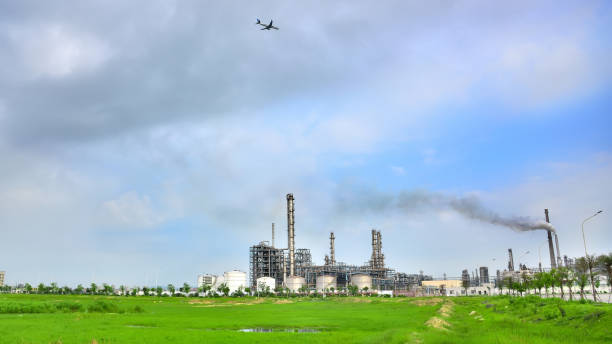 istock Refinery plant under the background of blue sky white clouds 1132404886