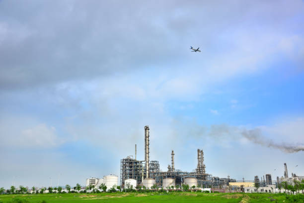istock Refinery plant under the background of blue sky white clouds 1132404958