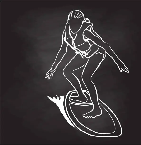 Vector illustration of Wakesurfing Kid Chalk