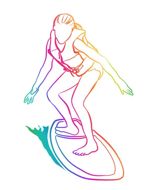 Vector illustration of Wakesurfing Kid Rainbow