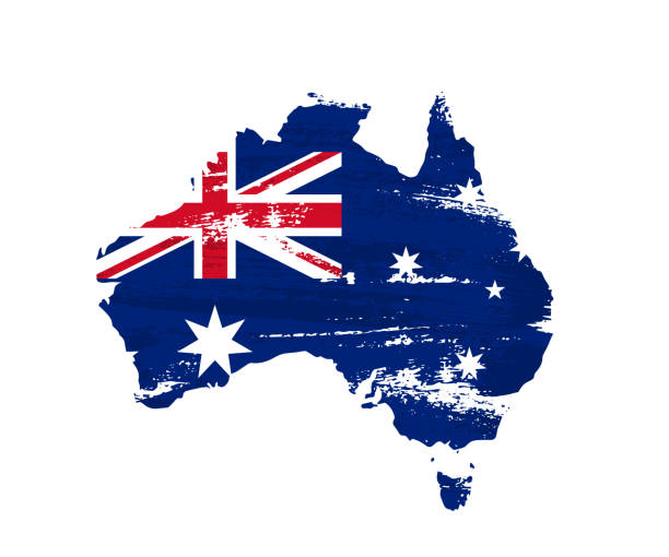 istock Australian flag on grunge map of Australia isolated on white background. Vector illustration. 1132410900