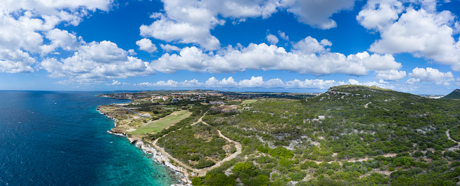 Aerial View of Caribbean Sea and Green - Golf Course