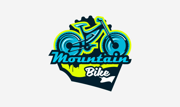 ilustraciones, imágenes clip art, dibujos animados e iconos de stock de logotipo colorido, emblema, icono de bicicleta de montaña. bicicleta, transporte, descenso, freeride, extremo, deportes. impresión de camisetas, ilustración vectorial. - bmx cycling