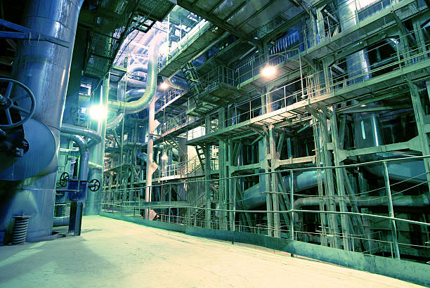 istock Industrial zone, Steel pipelines in blue tones 113241164